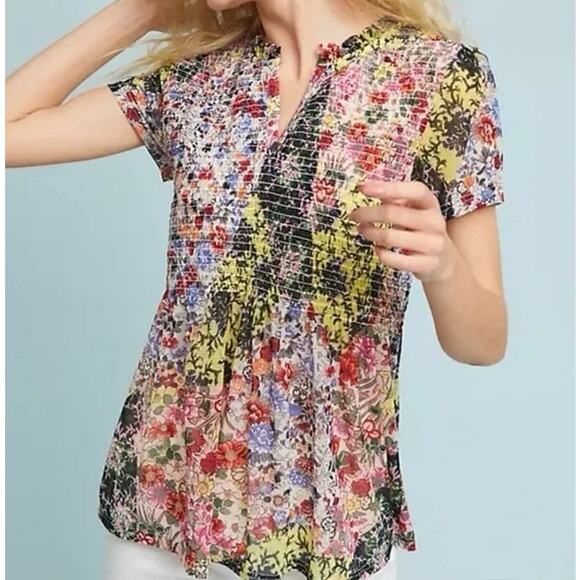 Anthropologie Akemi + Kin Grace Floral Smocked Top Multi Size Medium - Picture 1 of 11